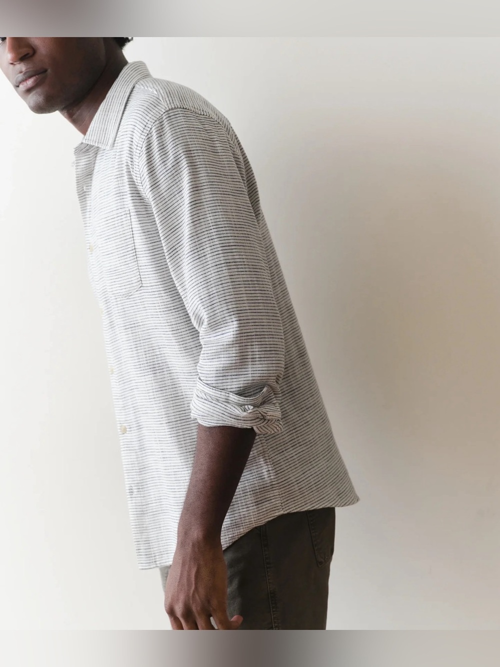 Marine Layer Long Sleeve Woven Button Down Shirt Mens L Light Gray